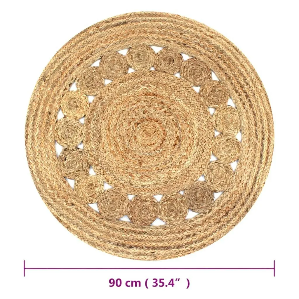 Area Rug Braided Design Jute 90 cm Round 245342