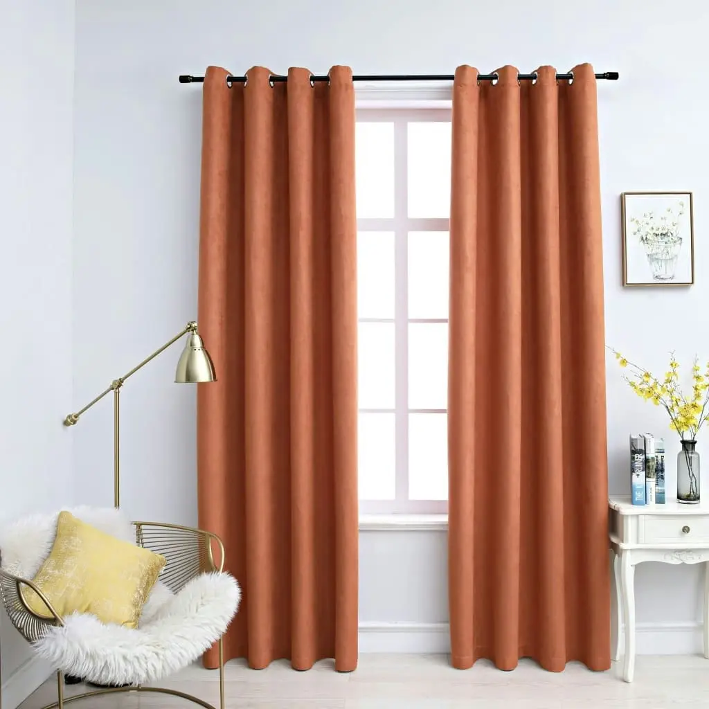 Blackout Curtains with Metal Rings 2 pcs Rust 140x245 cm 134472