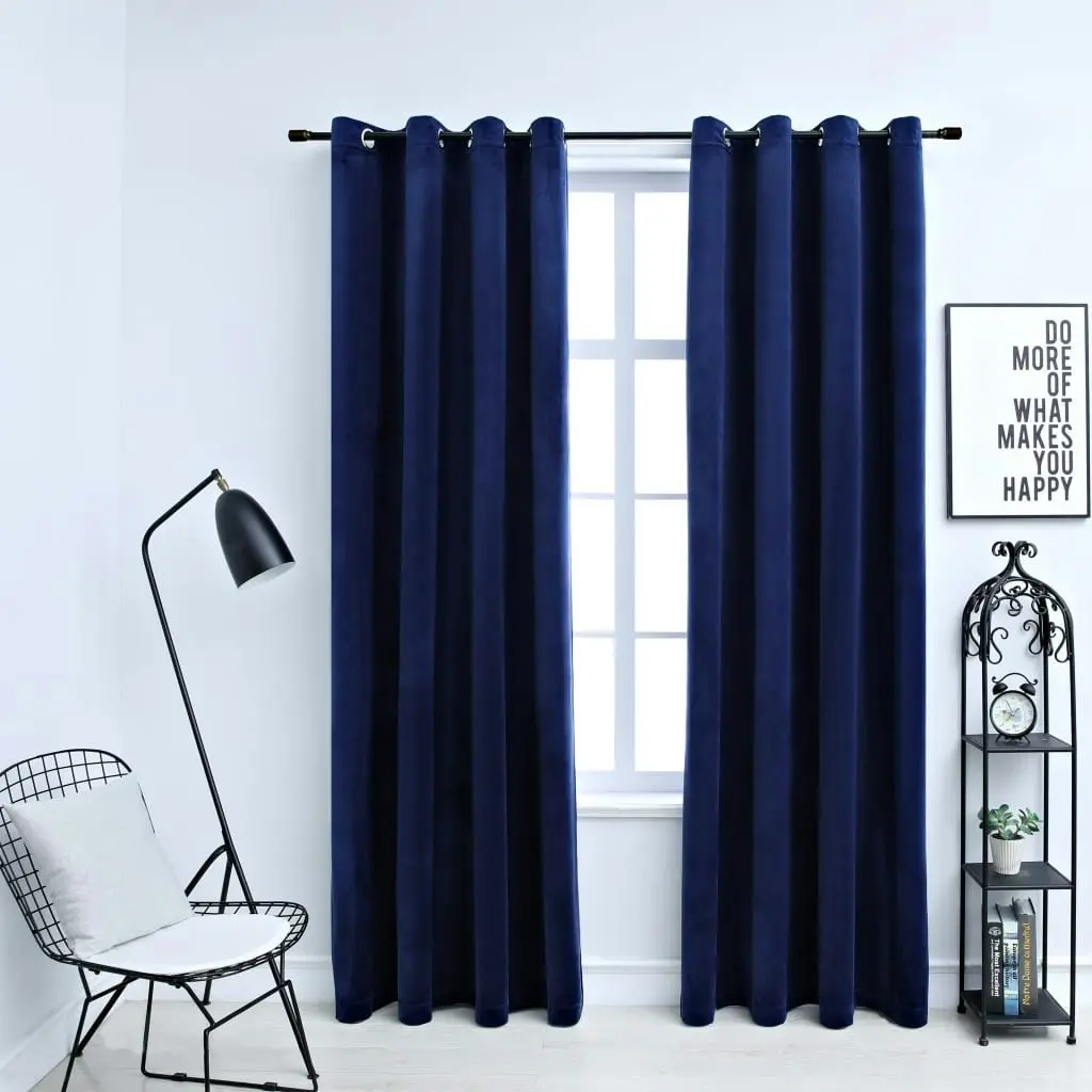 Blackout Curtains with Rings 2 pcs Velvet Dark Blue 140x225 cm 134529