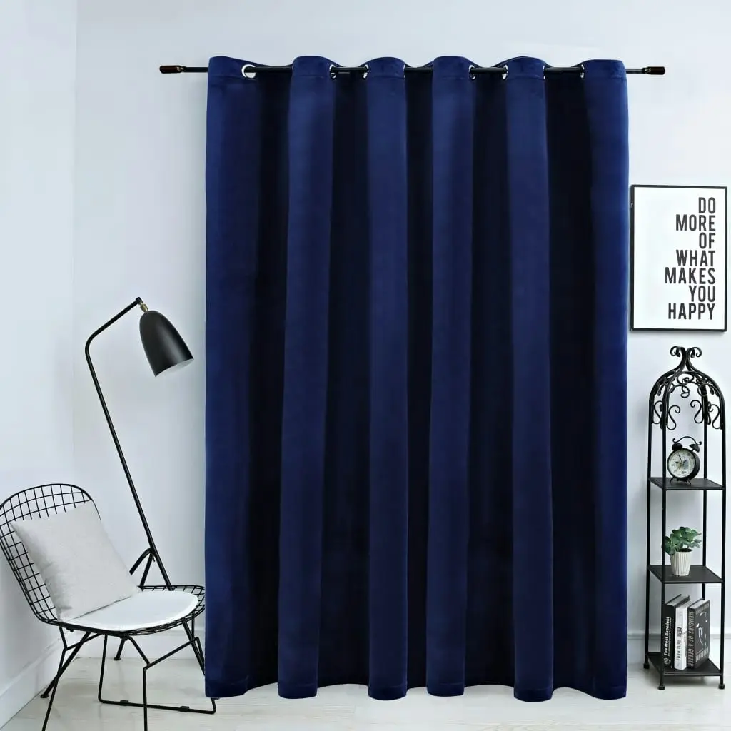 Blackout Curtain with Metal Rings Velvet Dark Blue 290x245 cm 134531