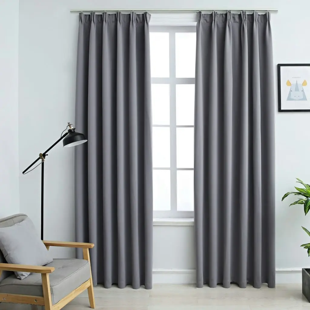 Blackout Curtains with Hooks 2 pcs Grey 140x245 cm 134432