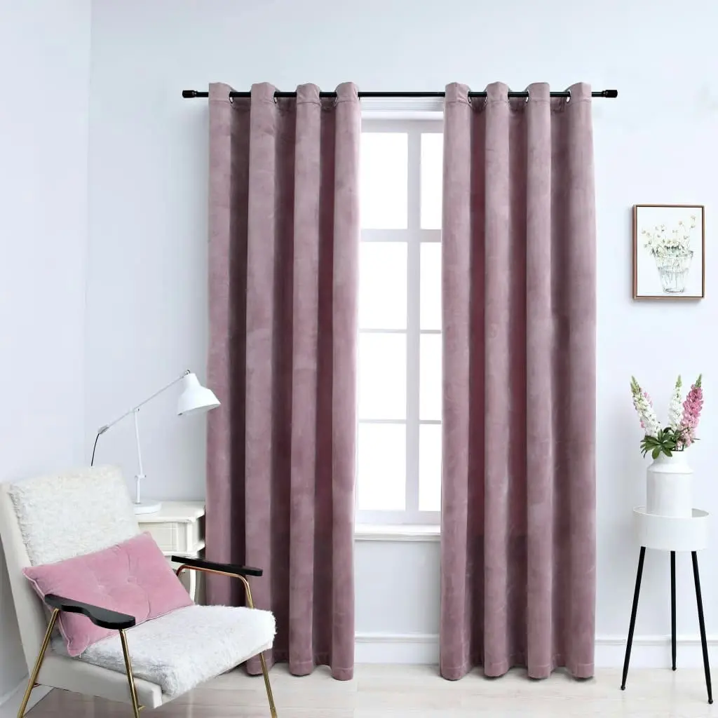 Blackout Curtains with Rings 2 pcs Velvet Antique Pink 140x245 cm 134522