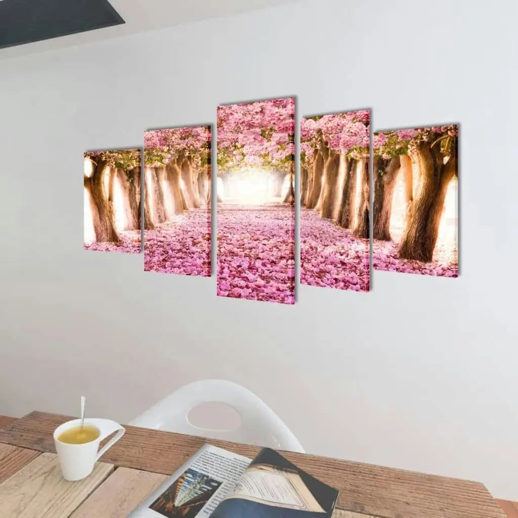 Canvas Wall Print Set Cherry Blossom 100 x 50 cm 241574