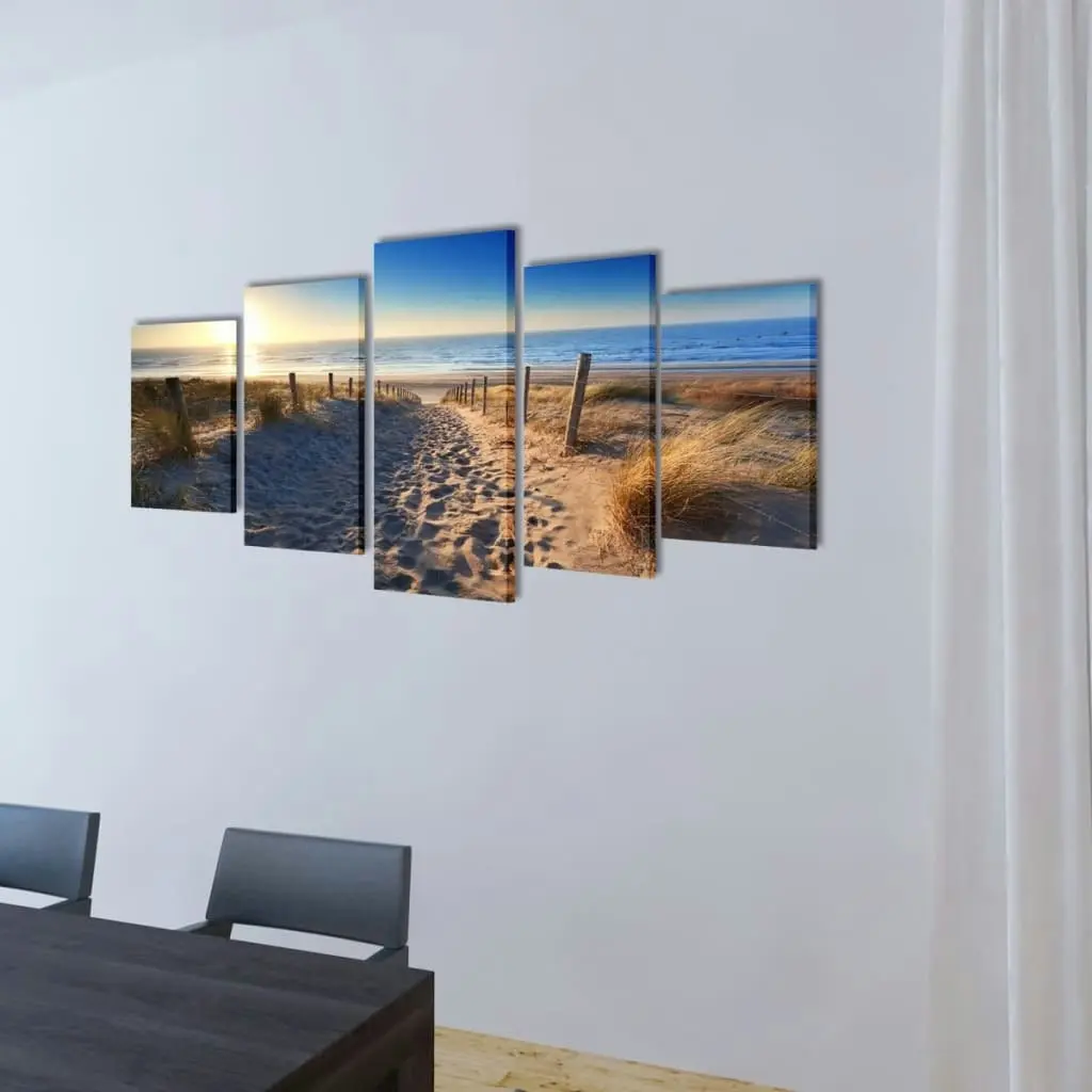 Canvas Wall Print Set Sand Beach 200 x 100 cm 241565