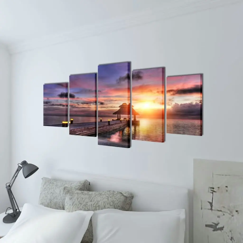 Canvas Wall Print Set Beach with Pavilion 200 x 100 cm 241567