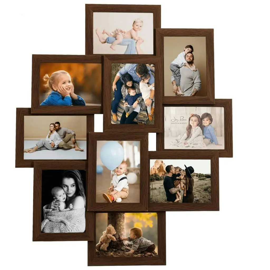 Collage Photo Frame for Picture 10 pcs 10x15 cm Dark Brown MDF 332778