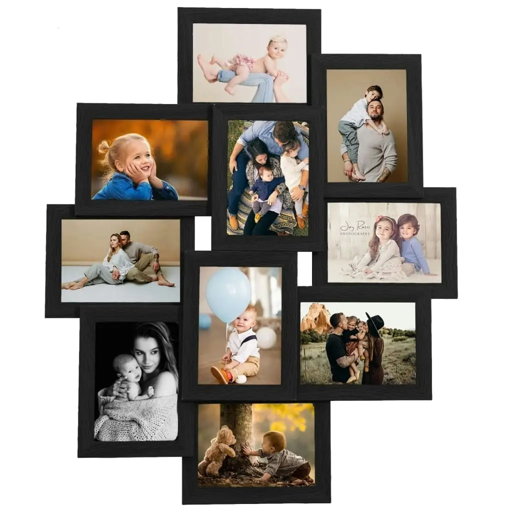 Collage Photo Frame for Picture 10 pcs 10x15 cm Black MDF 332782