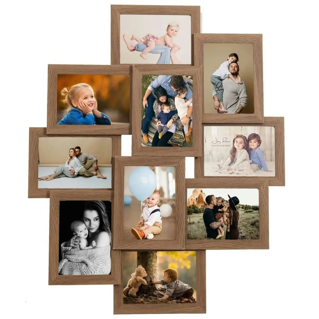 Collage Photo Frame for Picture 10 pcs 10x15 cm Light Brown MDF 332776