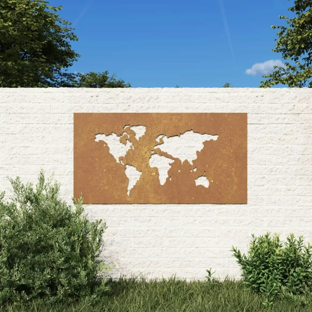 Garden Wall Decoration 105x55 cm Corten Steel World Map Design 824498