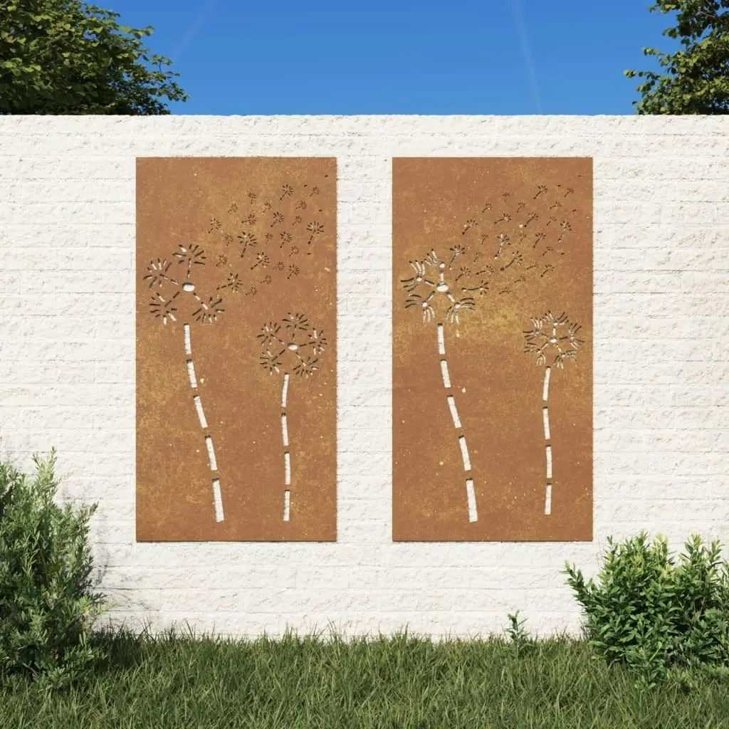 Garden Wall Decorations 2pcs 105x55cm Corten Steel Flower Design 824489