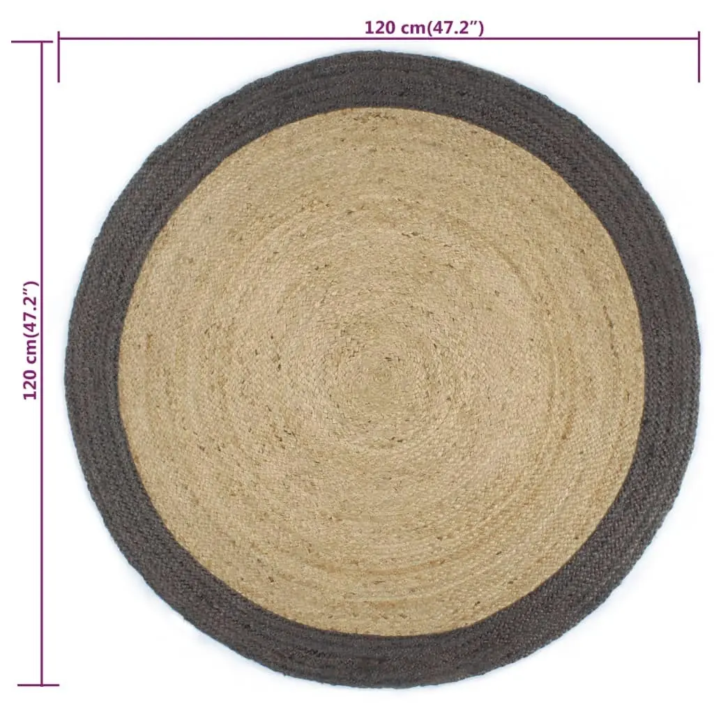 Handmade Rug Jute with Dark Grey Border 120 cm 133678