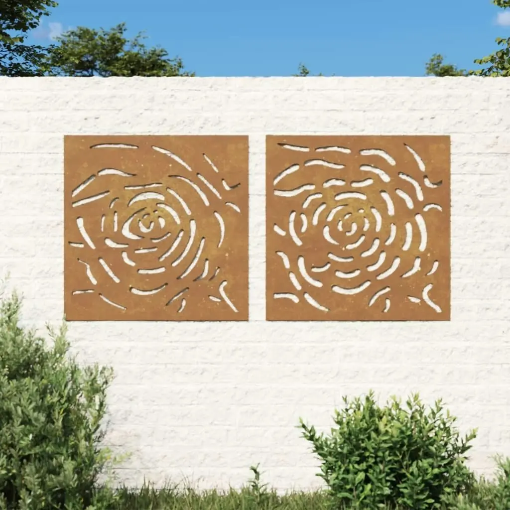 Garden Wall Decorations 2 pcs 55x55 cm Corten Steel Rose Design 824507