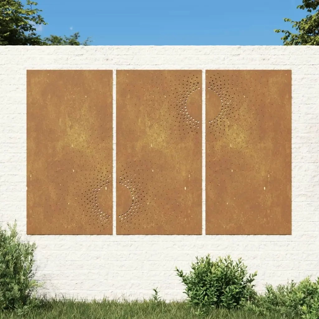 Garden Wall Decorations 3 pcs 105x55 cm Corten Steel Sun Design 824512