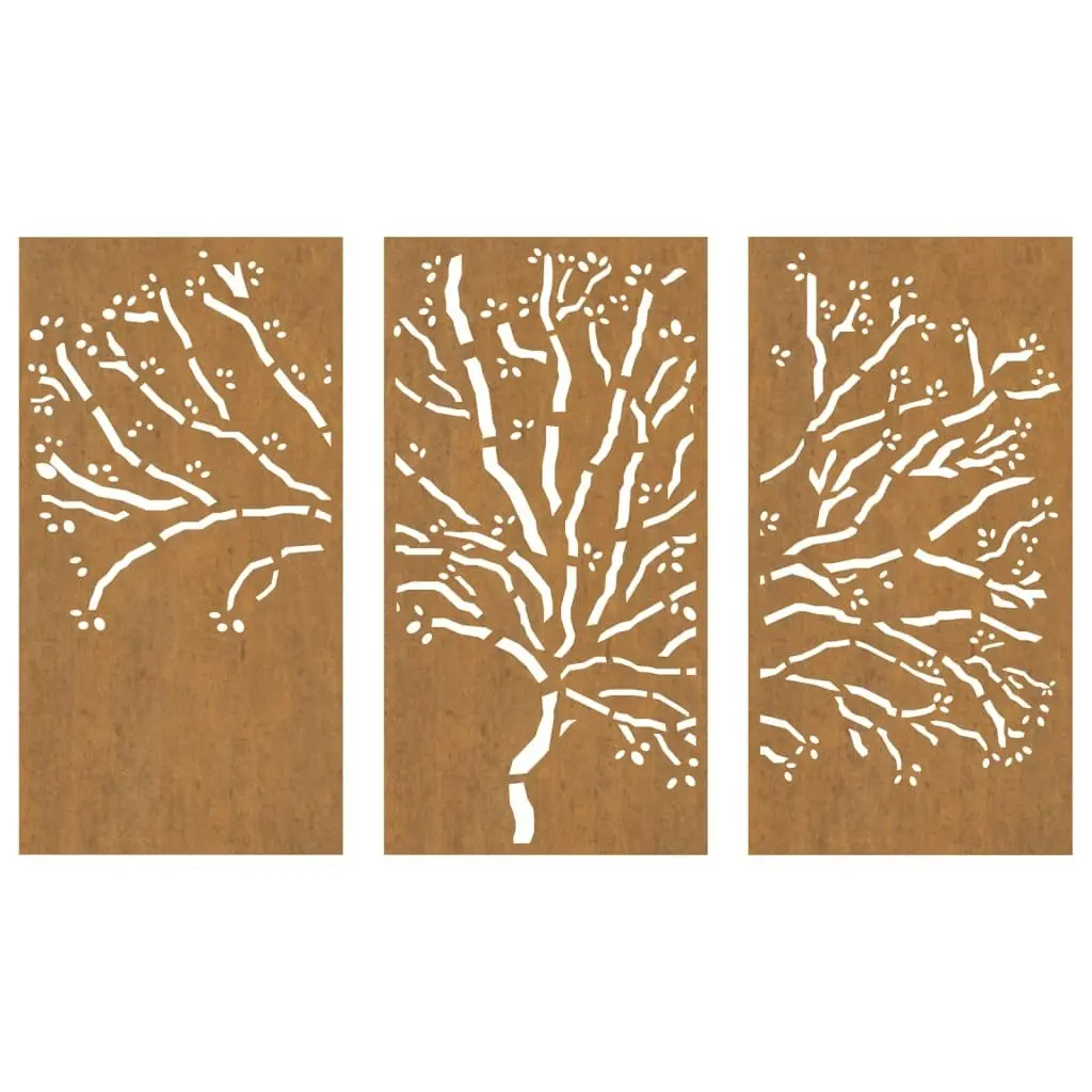 Garden Wall Decorations 3 pcs 105x55 cm Corten Steel Tree Design 824511