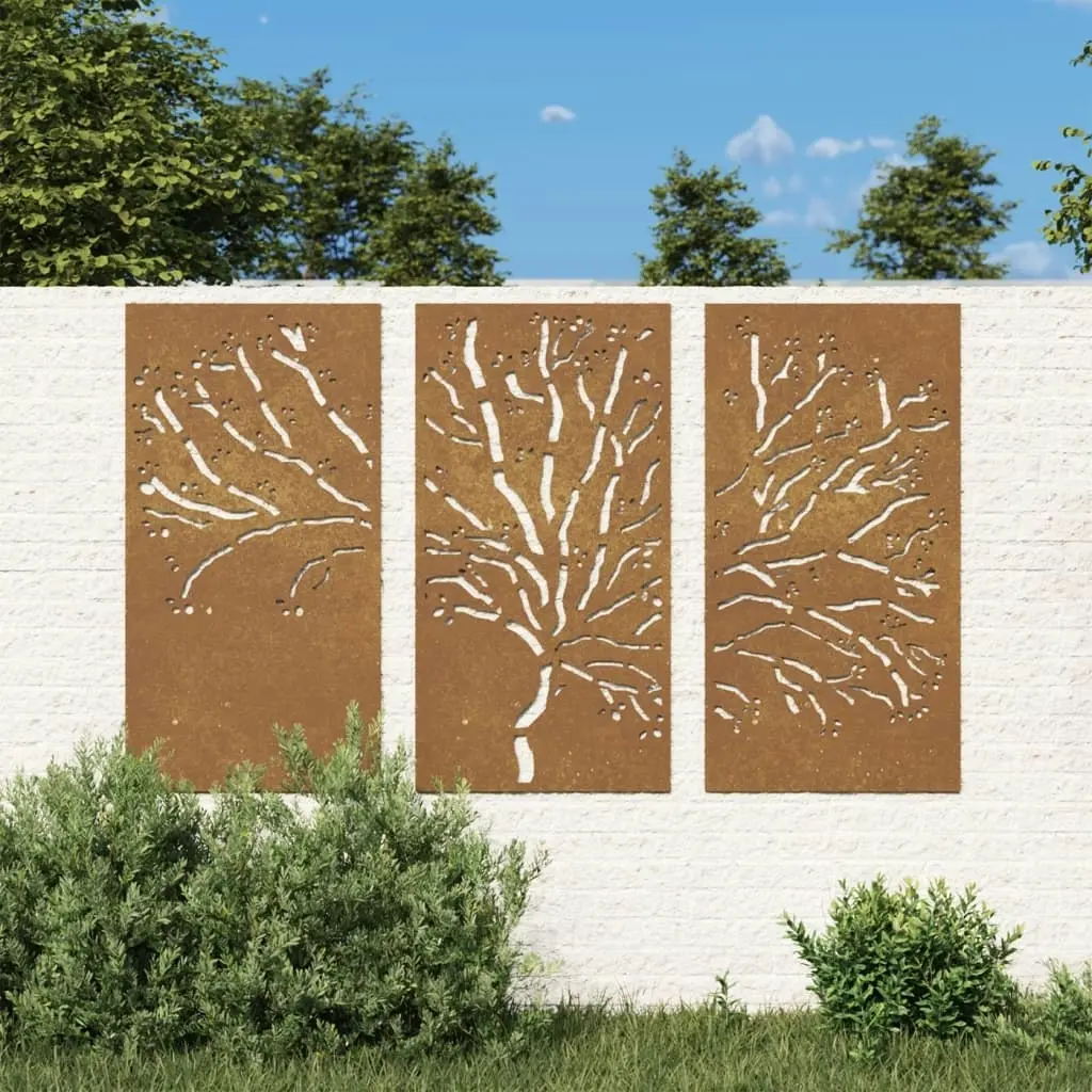 Garden Wall Decorations 3 pcs 105x55 cm Corten Steel Tree Design 824511