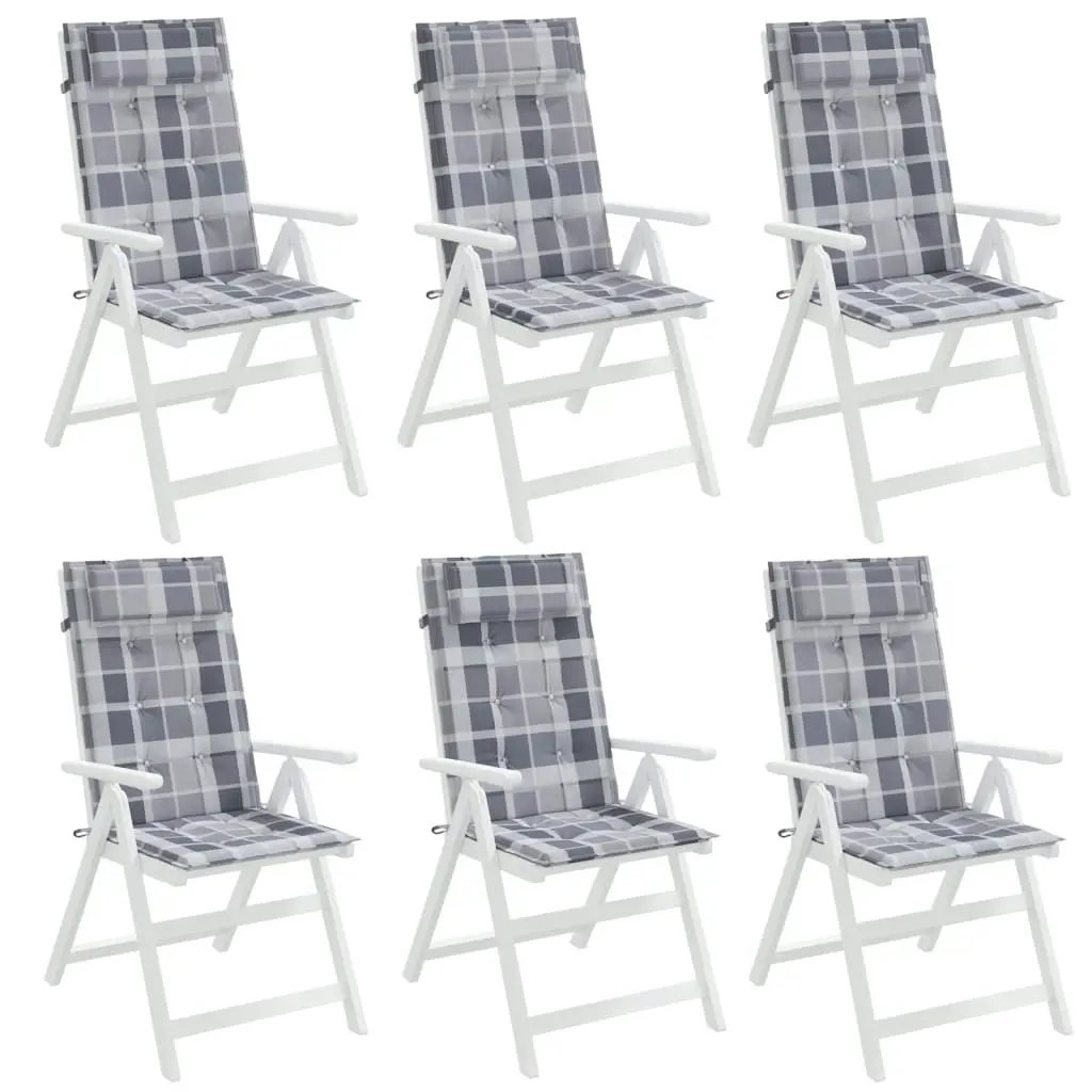 Highback Chair Cushions 6 pcs Grey Check Oxford Fabric 361918