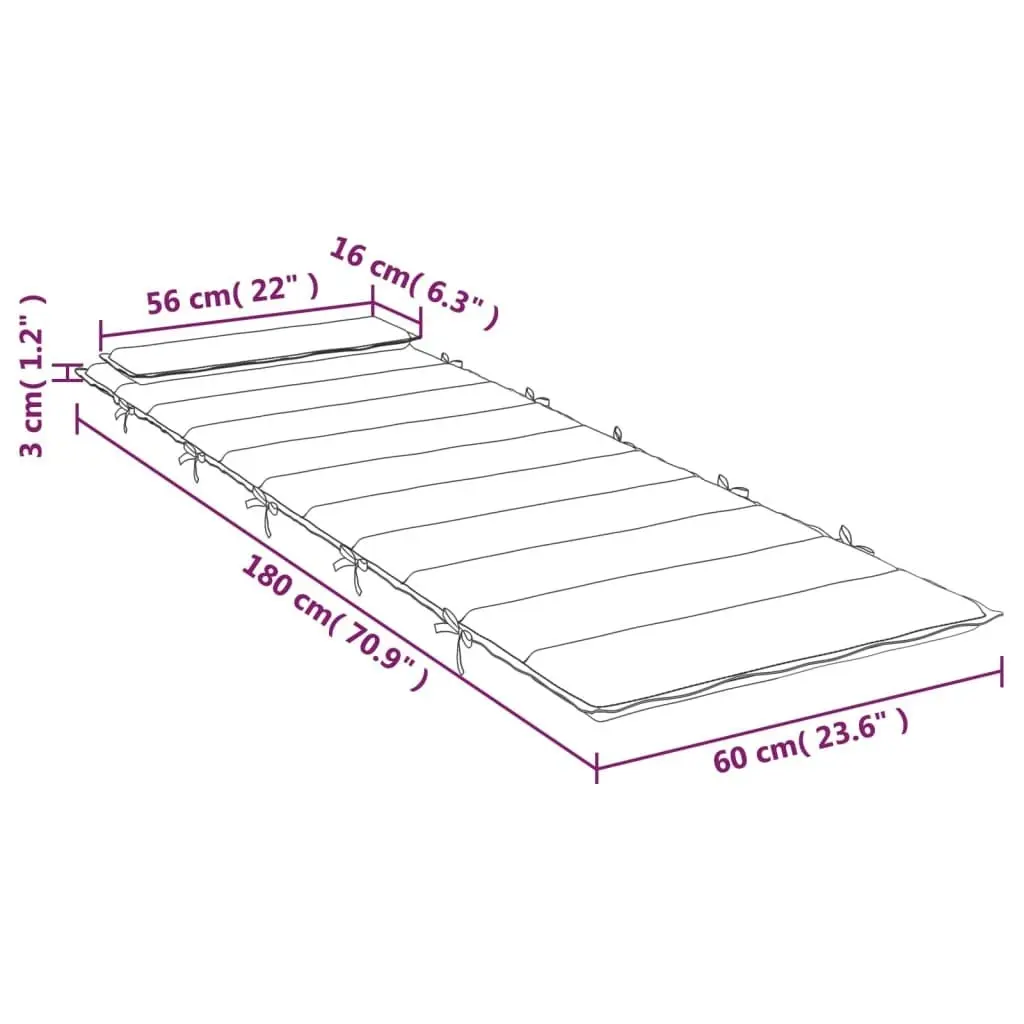 Sun Lounger Cushion Cream 180x60x3 cm Oxford Fabric 361854