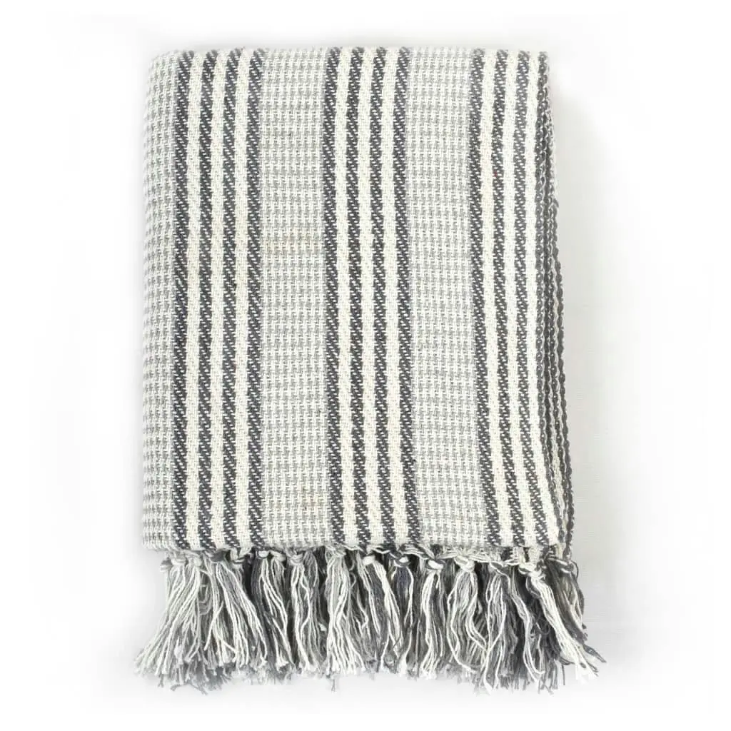 Throw Cotton Stripes 125x150 cm Grey and White 245327