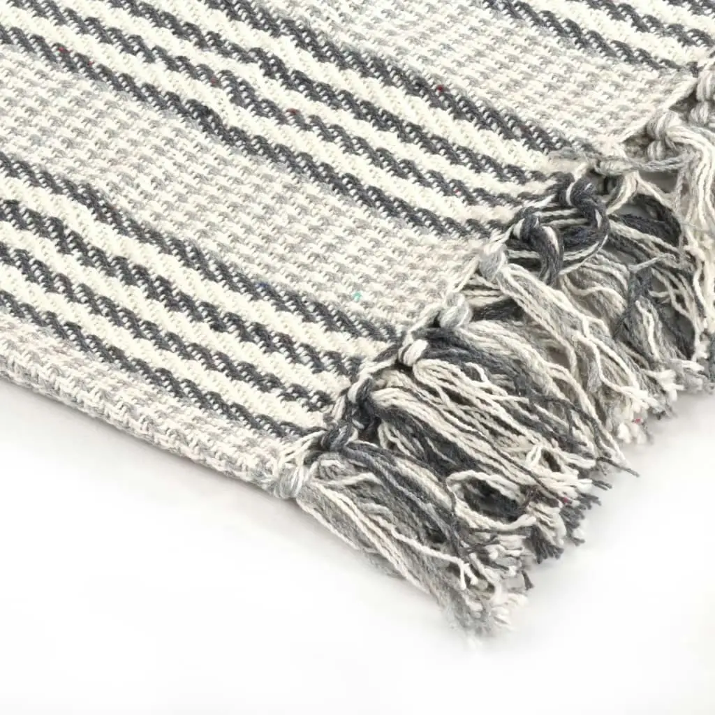 Throw Cotton Stripes 160x210 cm Grey and White 245328