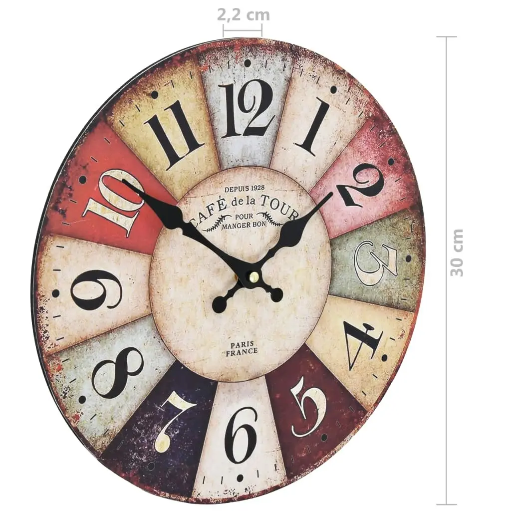 Vintage Wall Clock Colourful 30 cm 50629