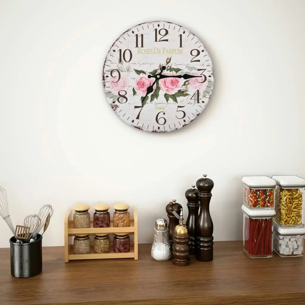 Vintage Wall Clock Flower 30 cm 50625