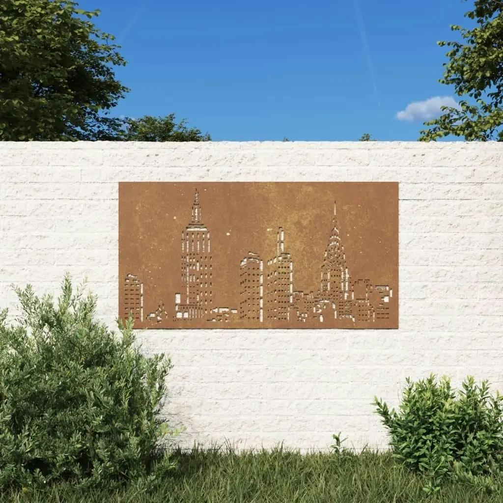 Garden Wall Decoration 105x55 cm Corten Steel Skyline Design 824497