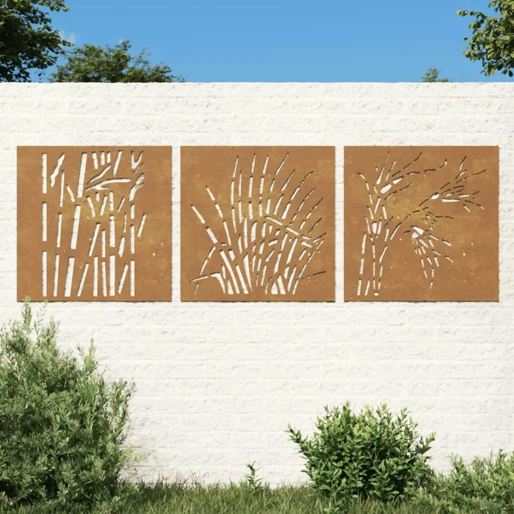 Garden Wall Decorations 3 pcs 55x55 cm Corten Steel Grass Design 824509