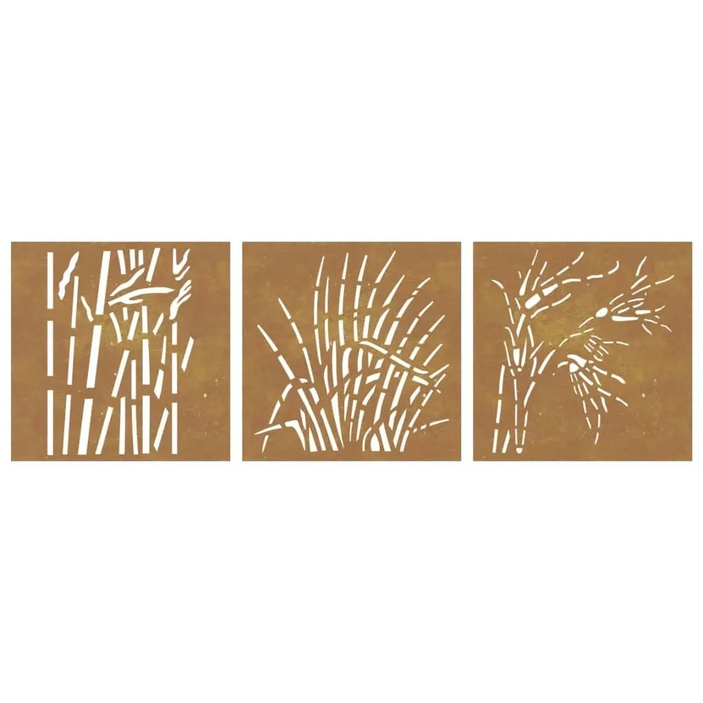 Garden Wall Decorations 3 pcs 55x55 cm Corten Steel Grass Design 824509