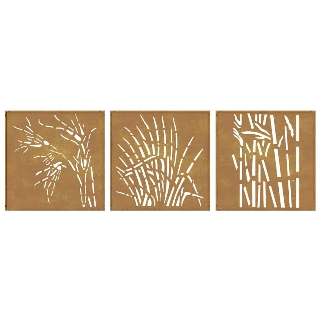 Garden Wall Decorations 3 pcs 55x55 cm Corten Steel Grass Design 824509