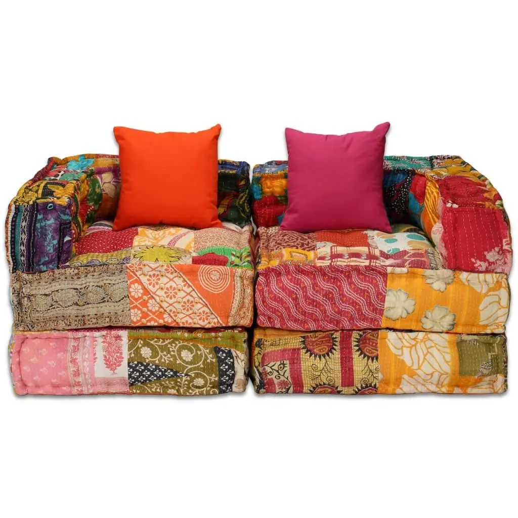 2-Seater Modular Pouffe Patchwork Fabric 244977