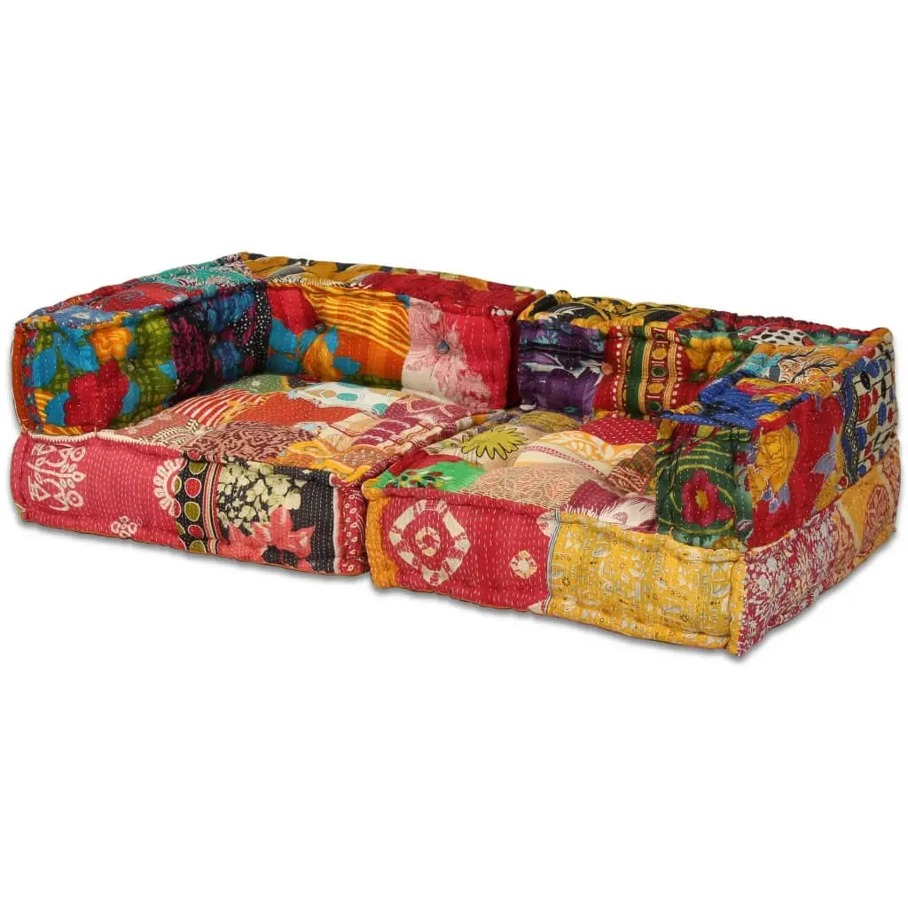 2-Seater Modular Pouffe Patchwork Fabric 244977