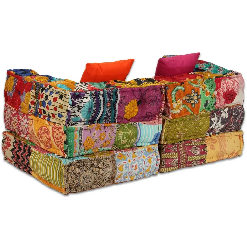 2-Seater Modular Pouffe Patchwork Fabric 244977