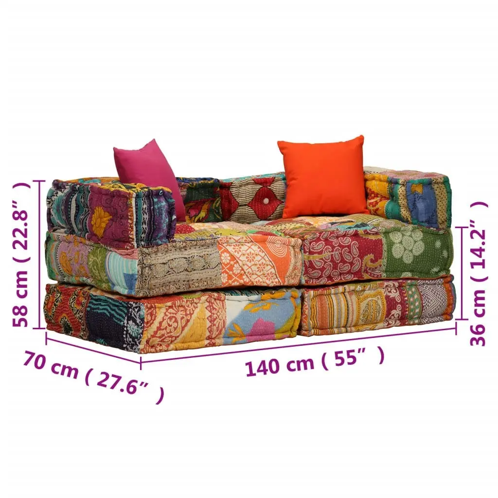 2-Seater Modular Pouffe Patchwork Fabric 244977