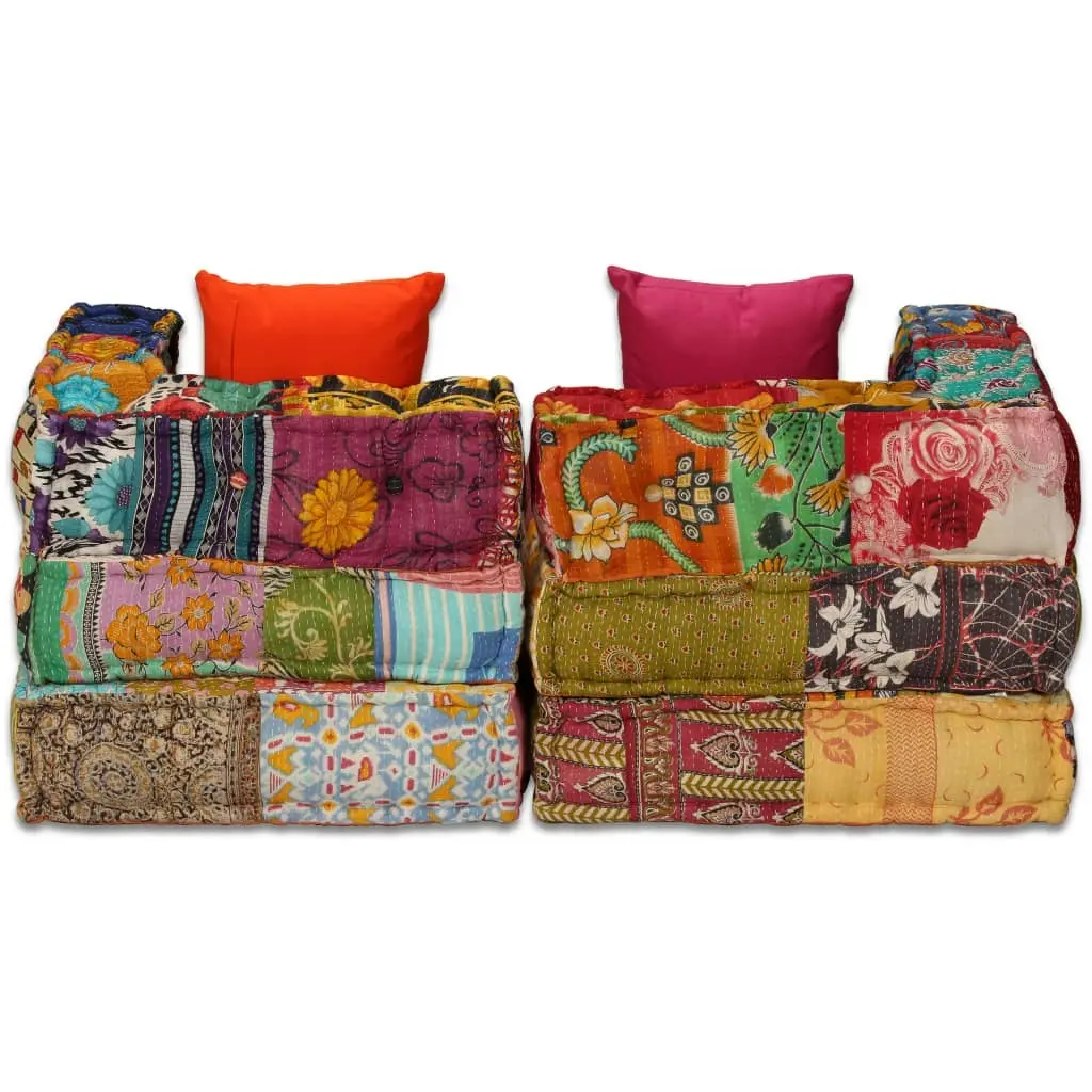 2-Seater Modular Pouffe Patchwork Fabric 244977