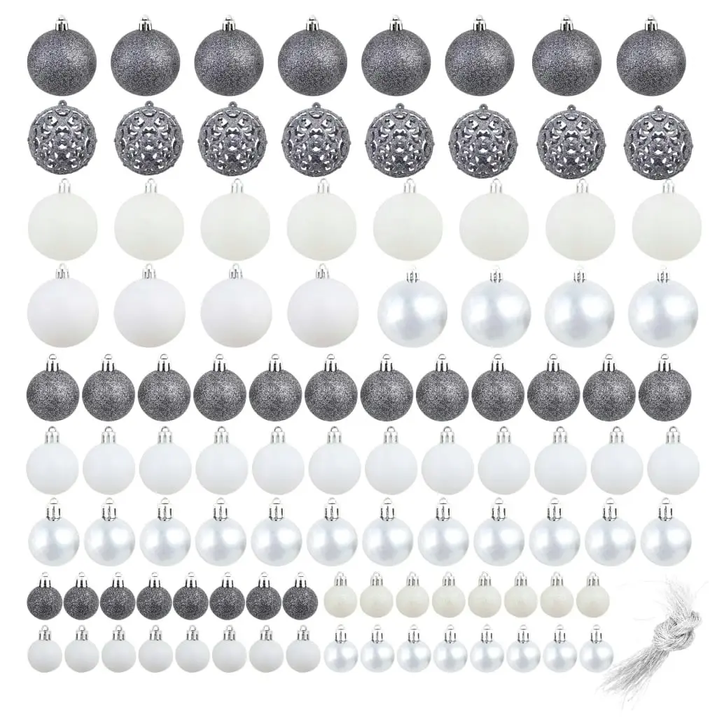 100 Piece Christmas Ball Set 3/4/6 cm White/Grey 245717