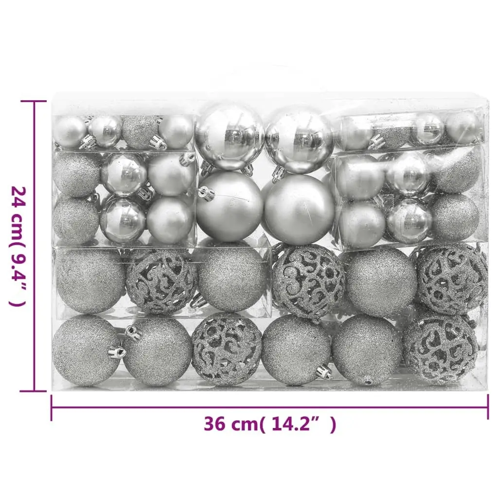 111 Piece Christmas Bauble Set Silver Polystyrene 356111