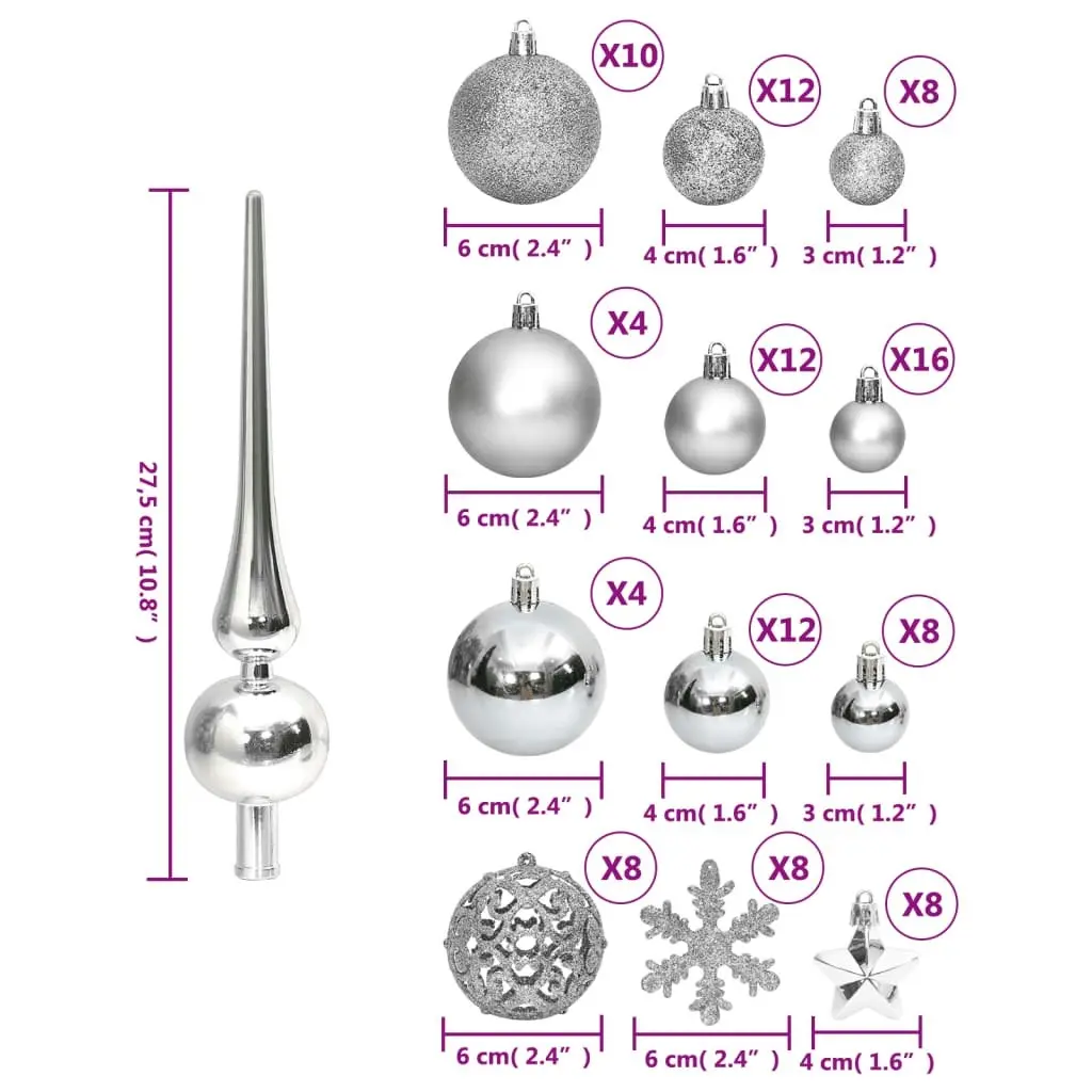 111 Piece Christmas Bauble Set Silver Polystyrene 356111