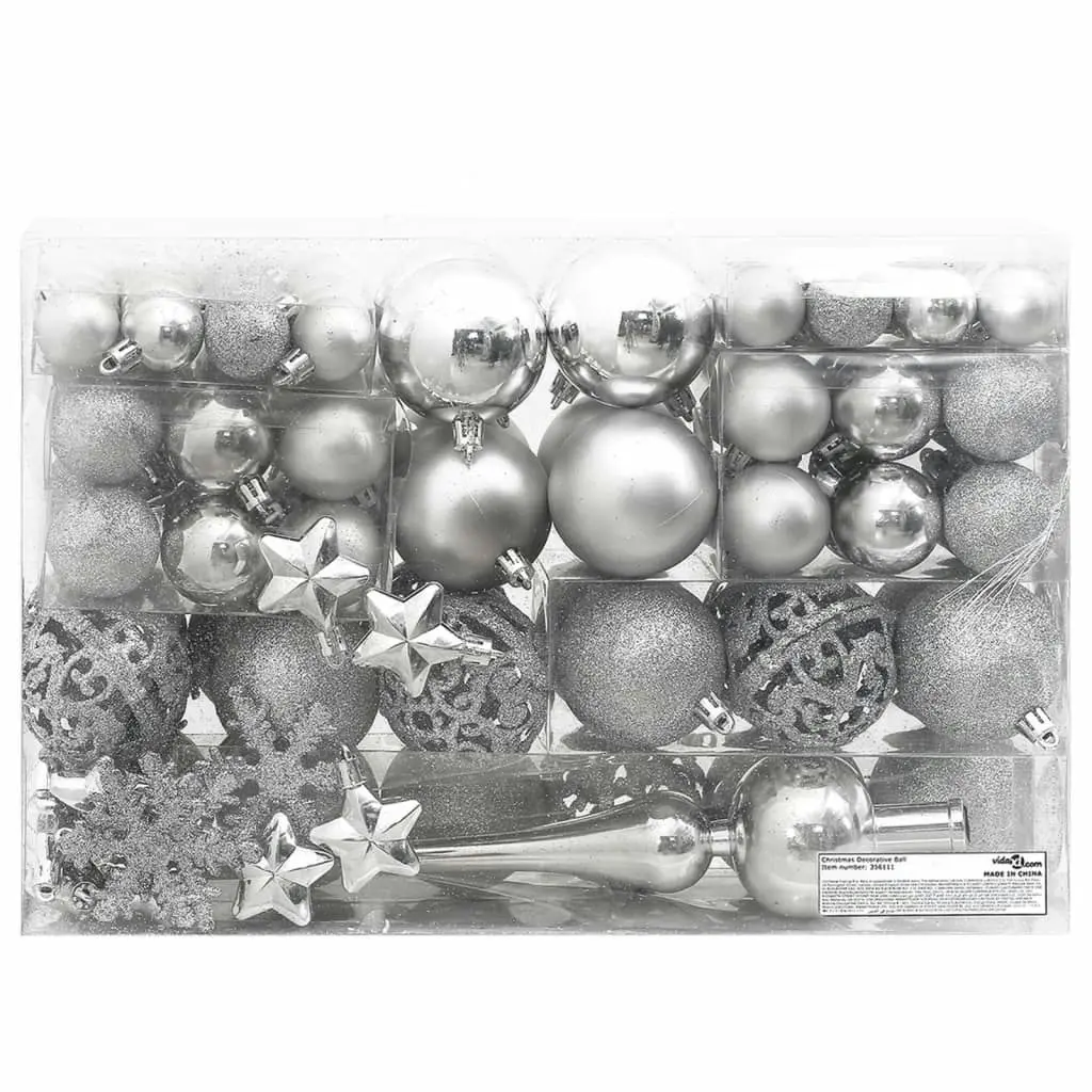 111 Piece Christmas Bauble Set Silver Polystyrene 356111