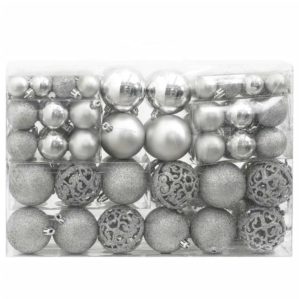 111 Piece Christmas Bauble Set Silver Polystyrene 356111