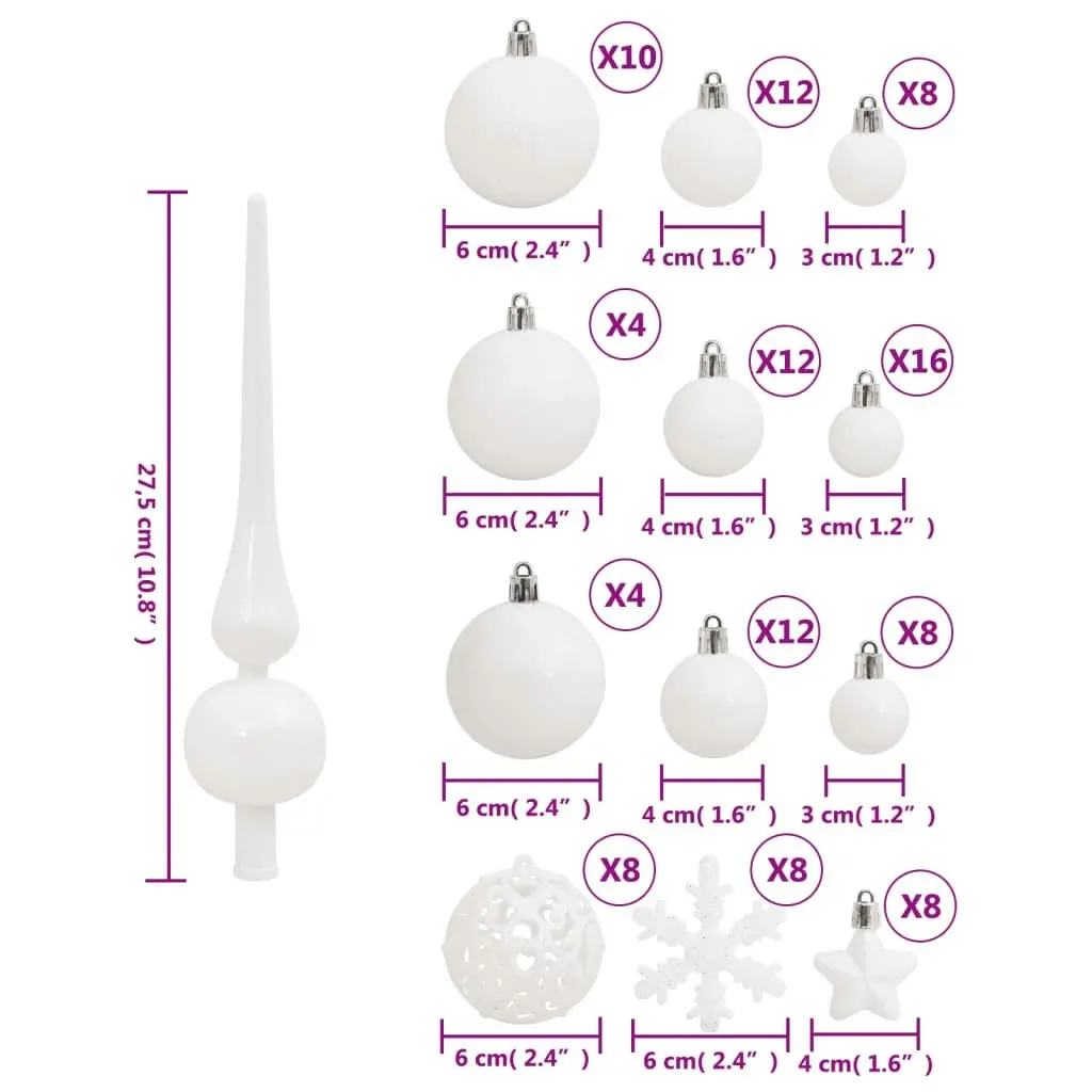 111 Piece Christmas Bauble Set White Polystyrene 356115