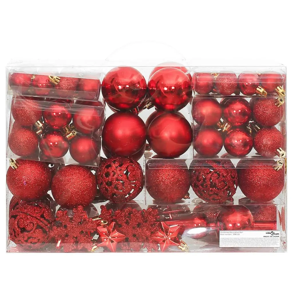 111 Piece Christmas Bauble Set Red Polystyrene 356110