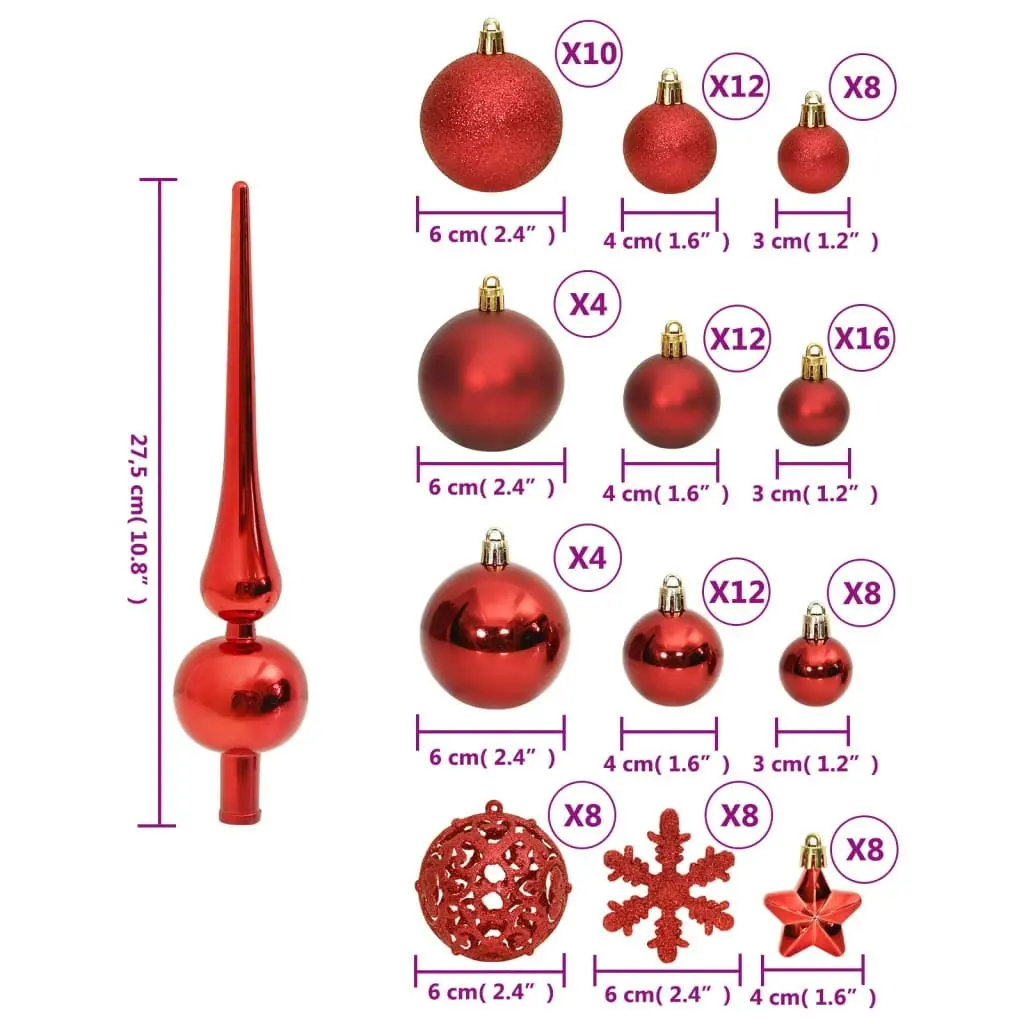 111 Piece Christmas Bauble Set Red Polystyrene 356110