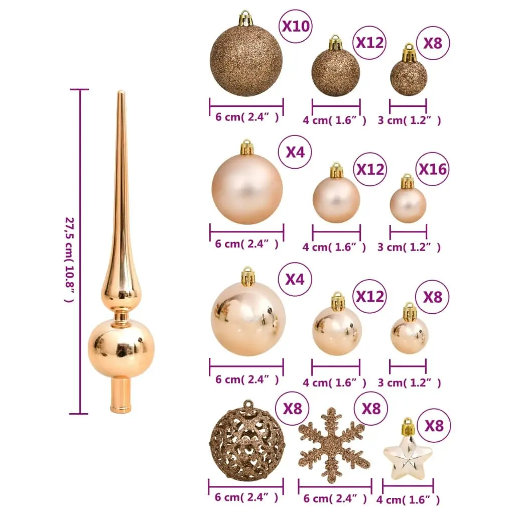 111 Piece Christmas Bauble Set Rose Gold Polystyrene 356112