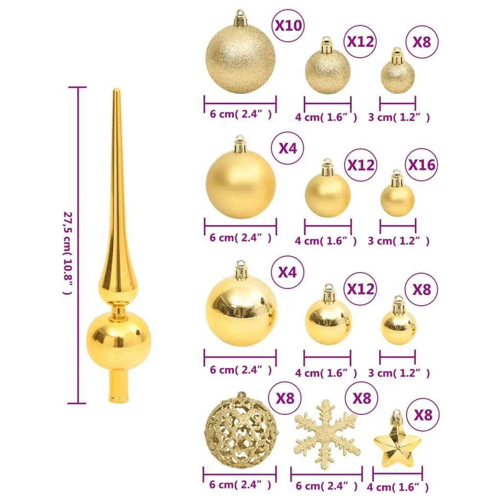 111 Piece Christmas Bauble Set Gold Polystyrene 356109