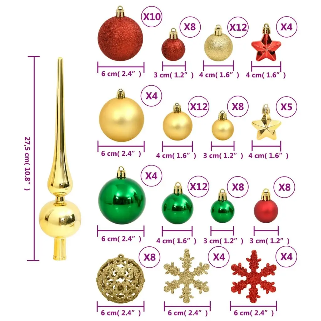 112 Piece Christmas Bauble Set Red / Green / Gold Polystyrene 356114