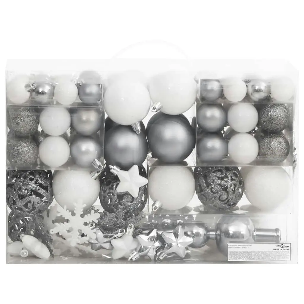 111 Piece Christmas Bauble Set White and Grey Polystyrene 356113