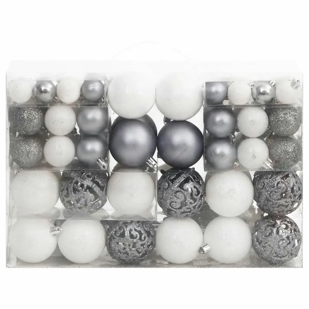 111 Piece Christmas Bauble Set White and Grey Polystyrene 356113