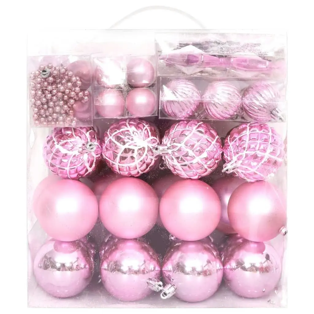 65 Piece Christmas Bauble Set Pink/Red/White 330087