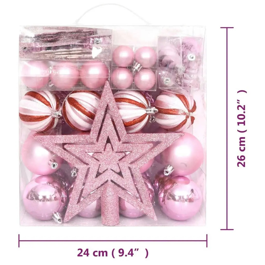 65 Piece Christmas Bauble Set Pink/Red/White 330087