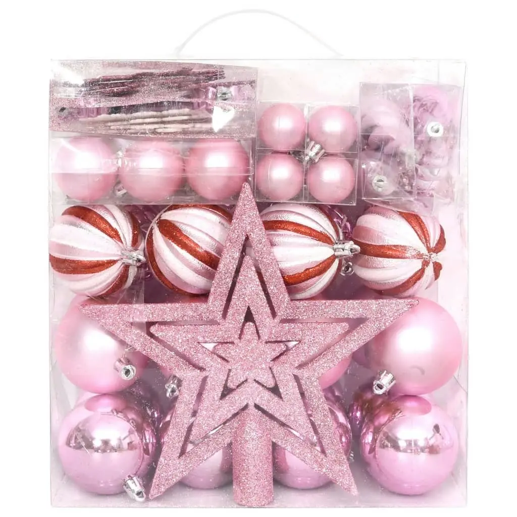 65 Piece Christmas Bauble Set Pink/Red/White 330087